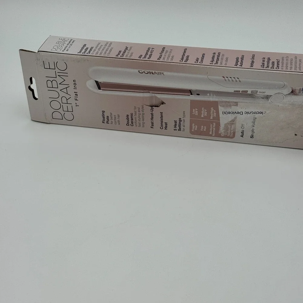 Conair 1 Inch Double Ceramic Flat Iron White Hair‎ Straightener New